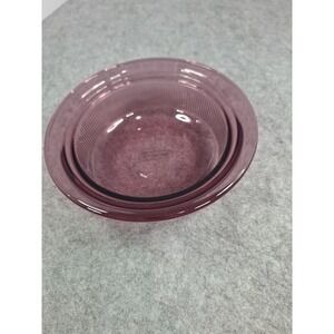 Vintage Corning Vision Cranberry Glass Ribbed Bowl 7.25 Inch Purple Pink